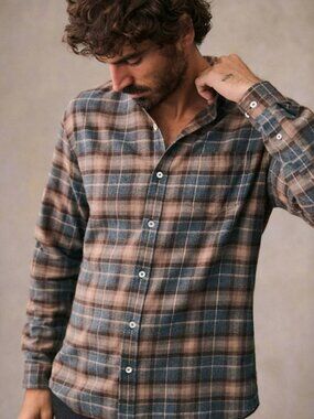 Octobre Sezane Checked Flannel Charlie Shirt  Grey / Camel Size L Large